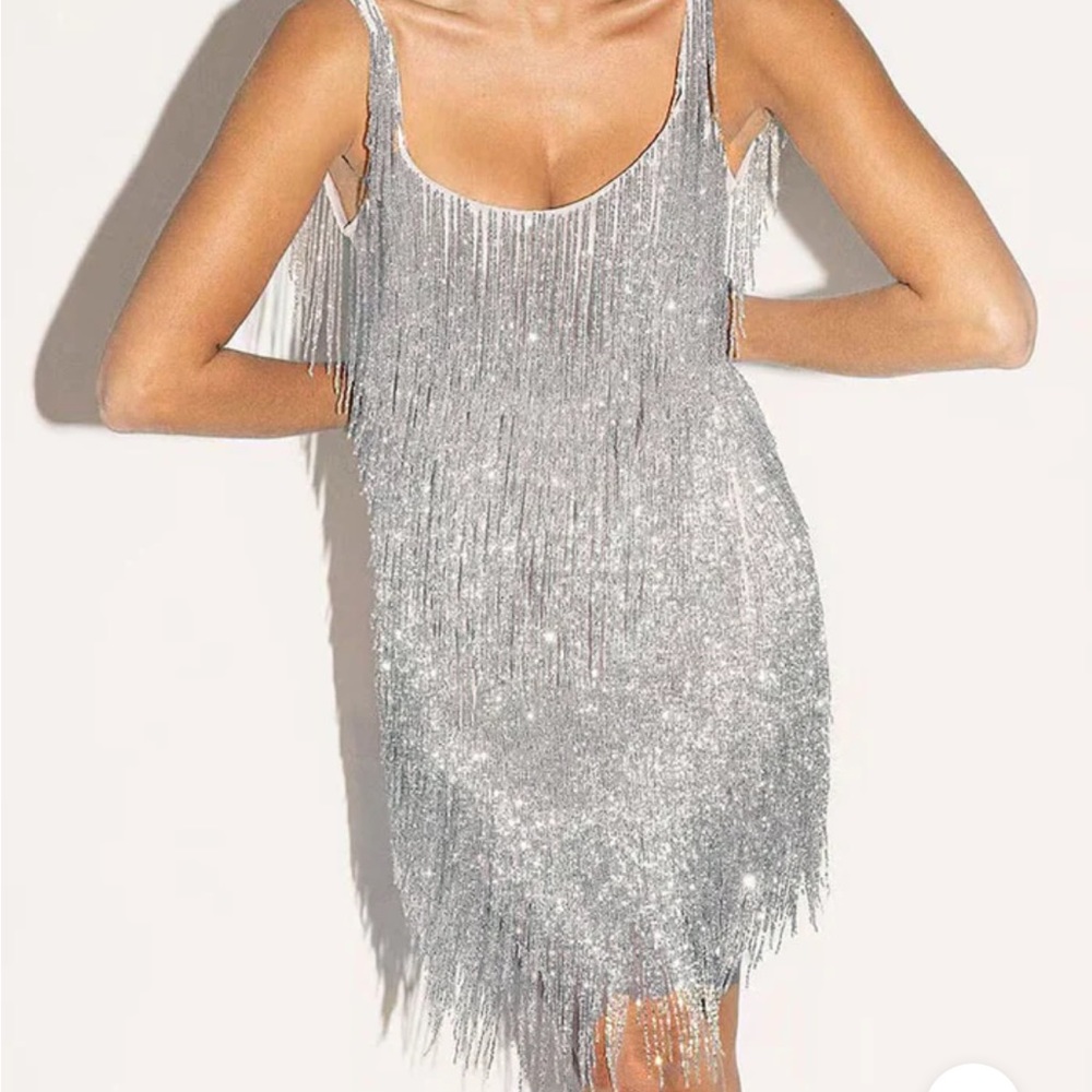 1920 Silver fringe flapper dress size small. Worn once